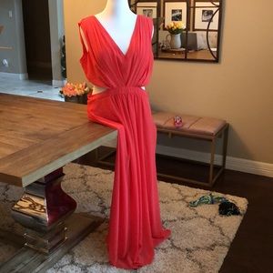 ASOS coral cutout chiffon dress sz 14 prom gala